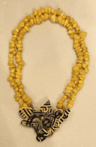 Pat Vartanian Bee Necklace Mini Macrame centerpiece with yellow beads 9x12 framed 300