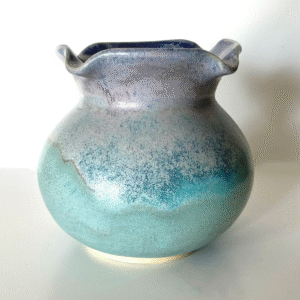 Frosted Blue Ruffle Globe Vase