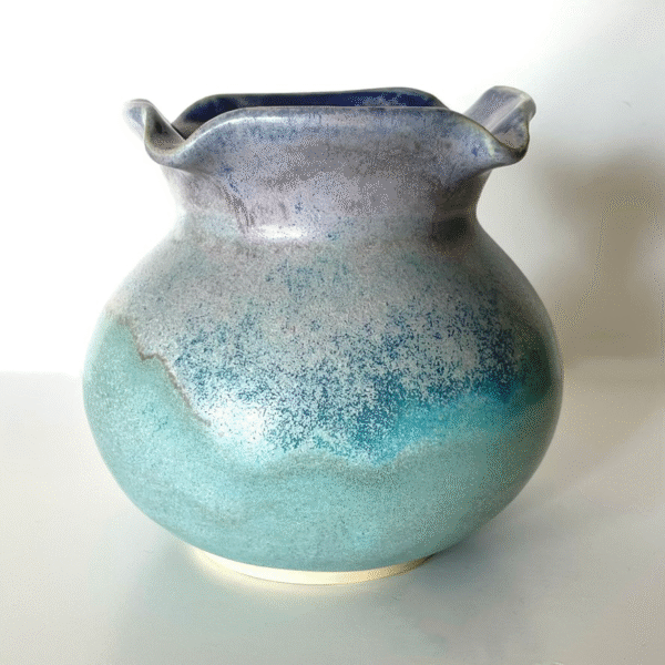 Frosted Blue Ruffle Globe Vase