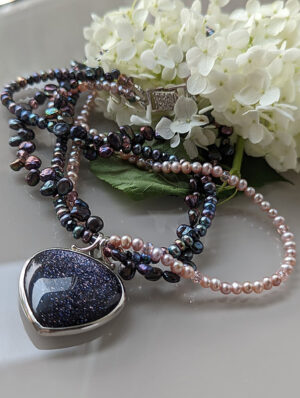 Blue Goldstone & Pearl necklace