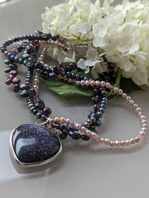 Blue Goldstone & Pearl necklace