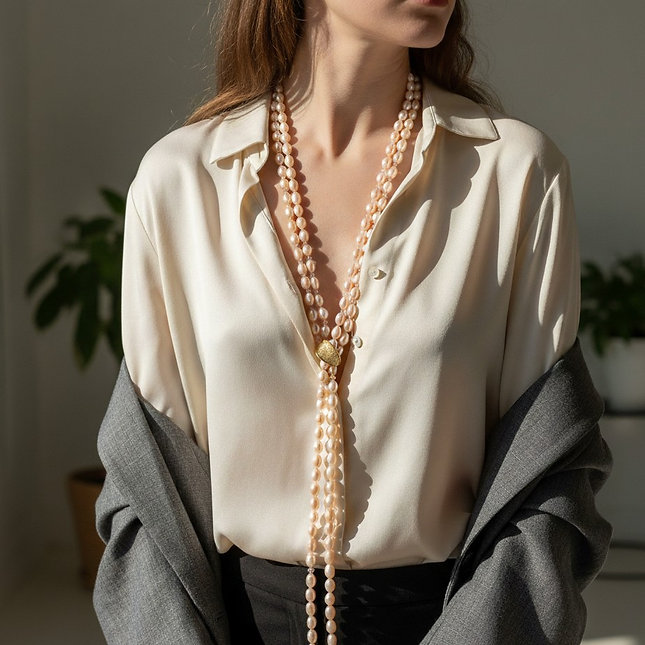 Convertable Blush Pearl Lariat With Gold Clasp Convertable Blush Pearl Lariat with Gold Clasp